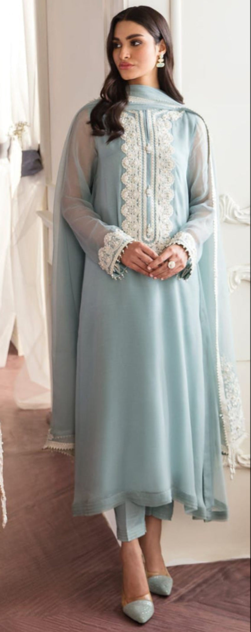 Chiffon Suit With Chiffon Dupatta — Thread & Adda Work