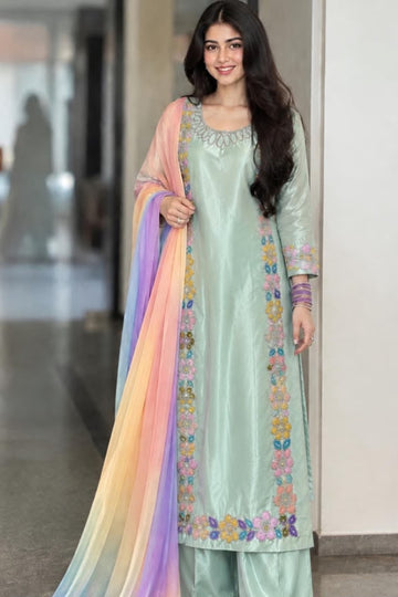 Charmeuse Silk Embroidered Kaftan Suit | Ready to Wear