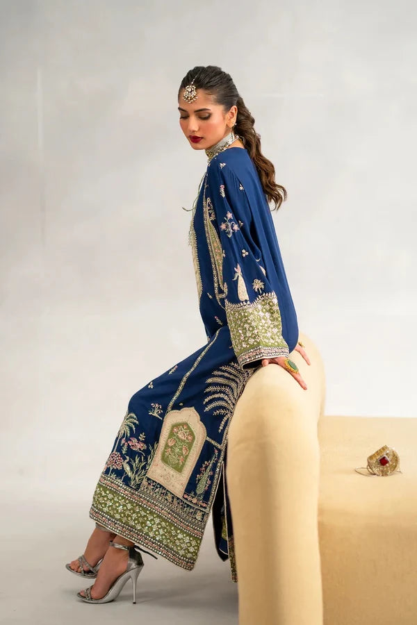 03-Piece Heavy Embroidered Shamoz Silk Kaftan - Ready To Wear