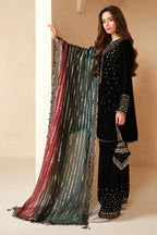03-Piece Sequence Embroidered Velvet Suit - Ready To Wear