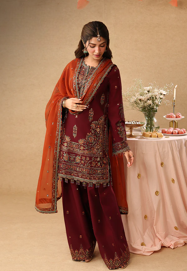 03 Piece Embroidered Chiffon Suit - Ready  To Wear