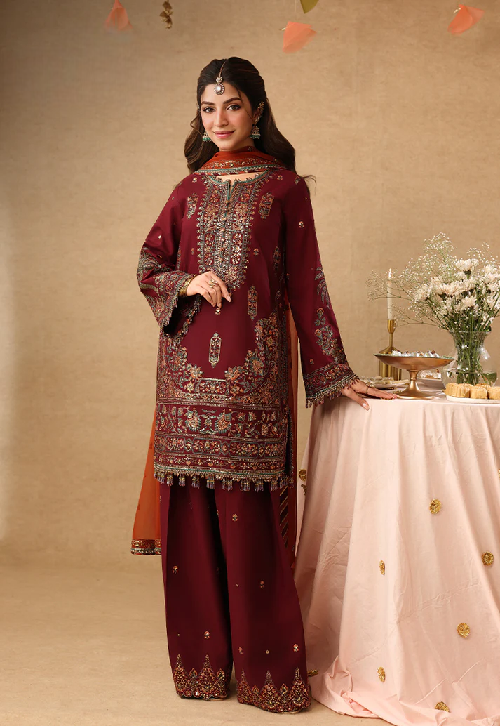 03 Piece Embroidered Chiffon Suit - Ready  To Wear
