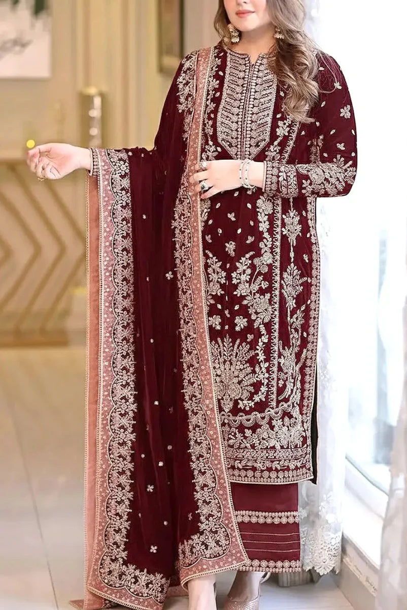 03-Piece Chiffon Suit With Heavy Embroidery - Ready To Wear