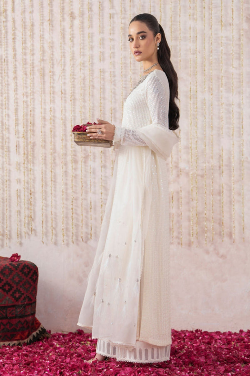 Long Style Heavy Embroidered Chiffon 3-Piece Suit