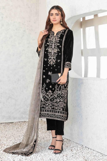 Black Velvet Sequence Embroidered  3-Piece Suit | Ready To Wear