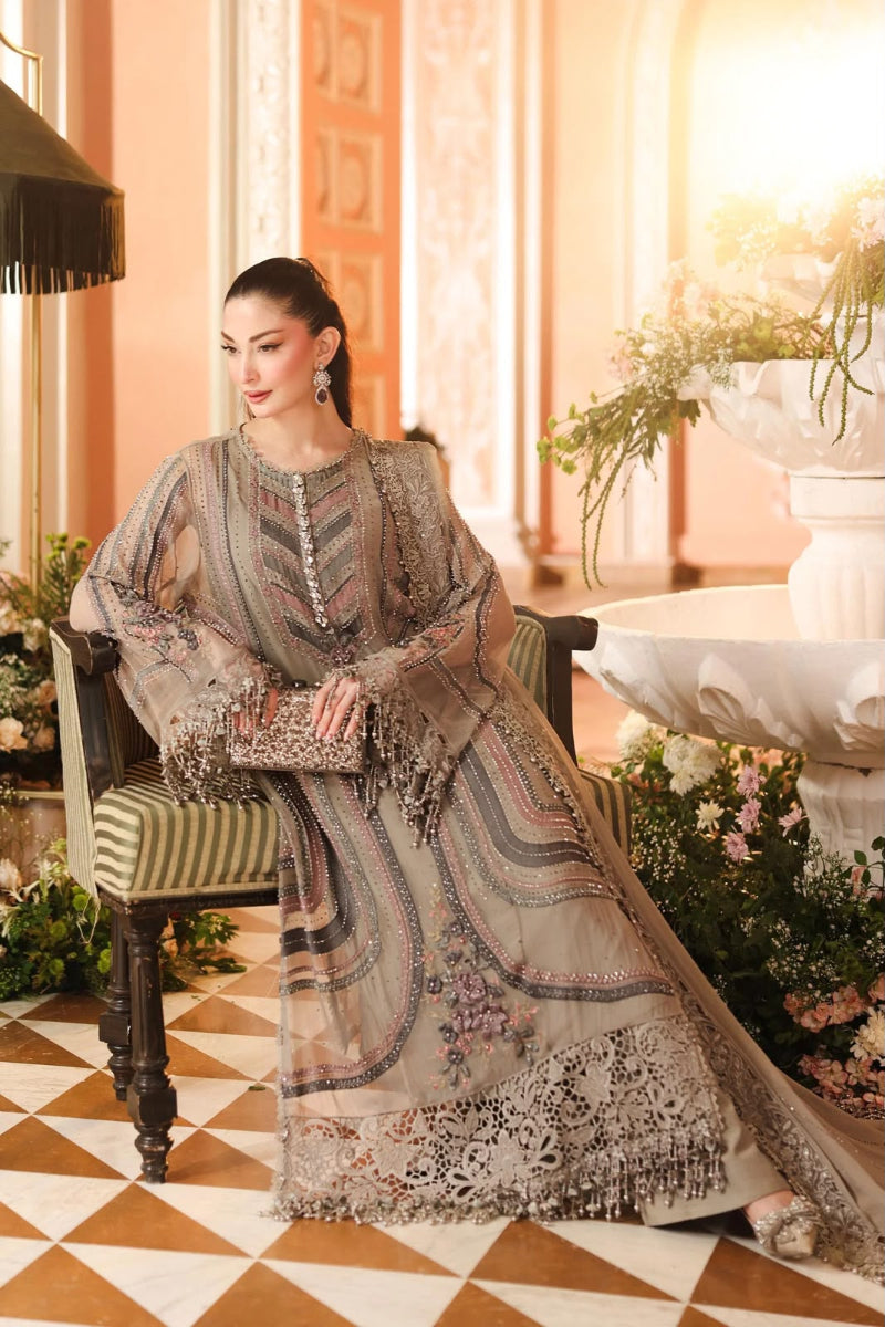 Premium Chiffon Embroidered Taupe 3-Piece Suit |Ready-to-Wear