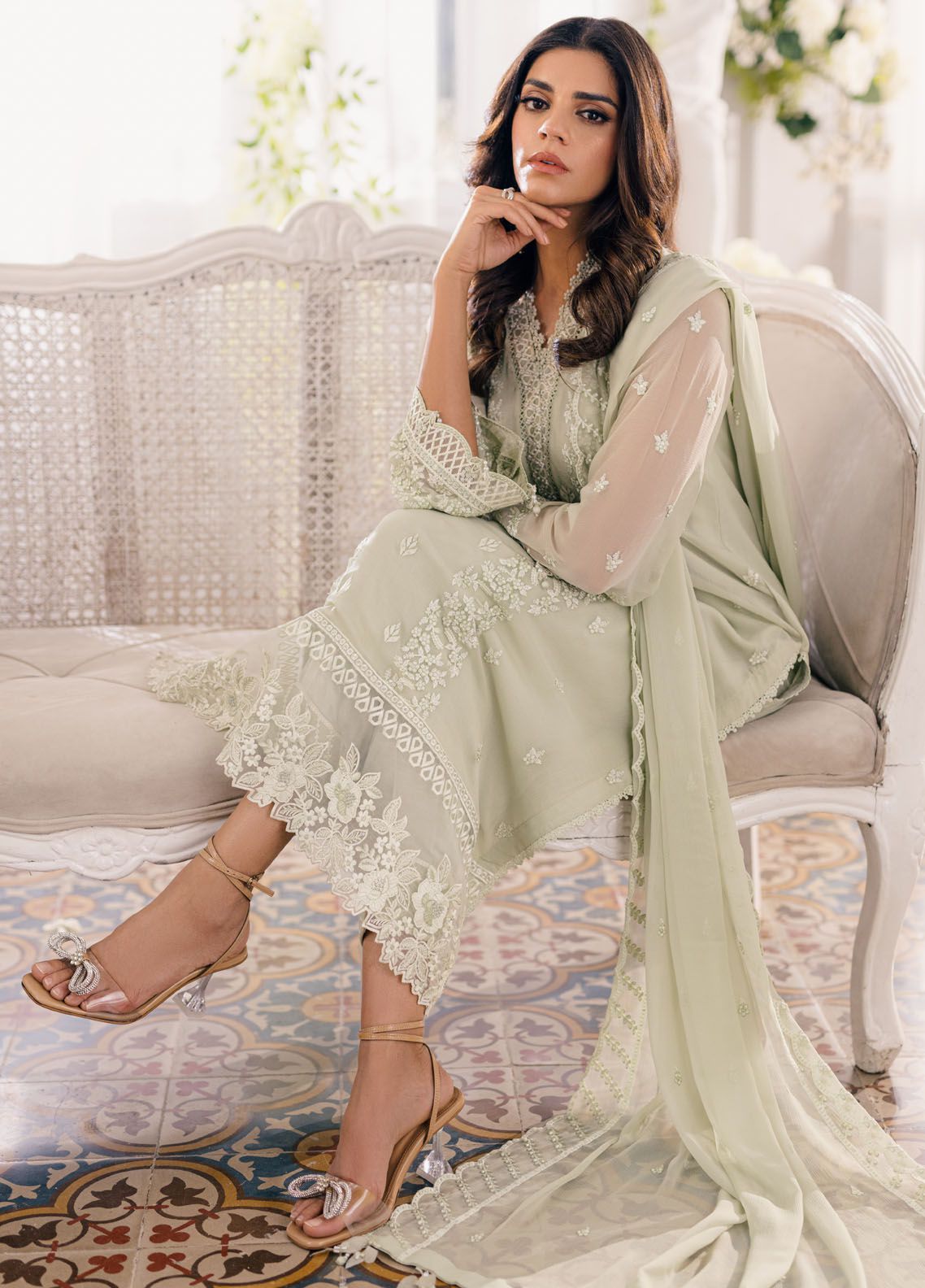 03-Piece Sequins Embroidered Chiffon Suit - Ready  To Wear