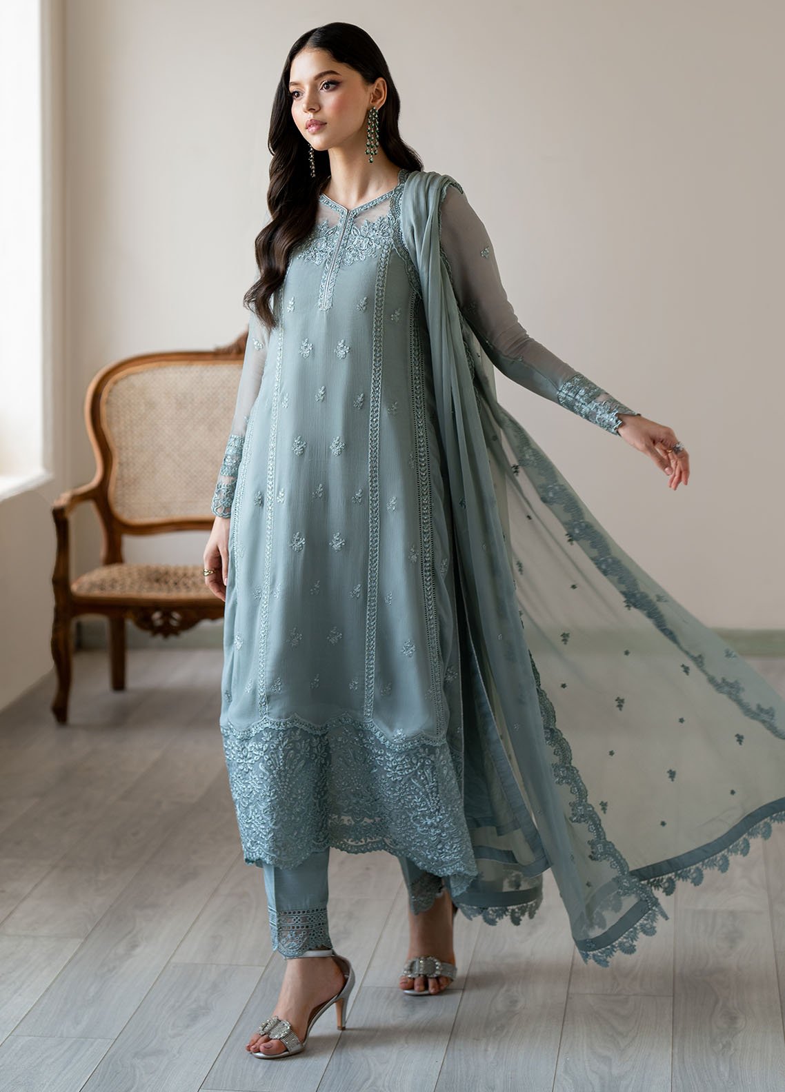 03-piece Stitched Chiffon Suit Ready to wear