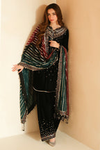 03-Piece Sequence Embroidered Velvet Suit - Ready To Wear
