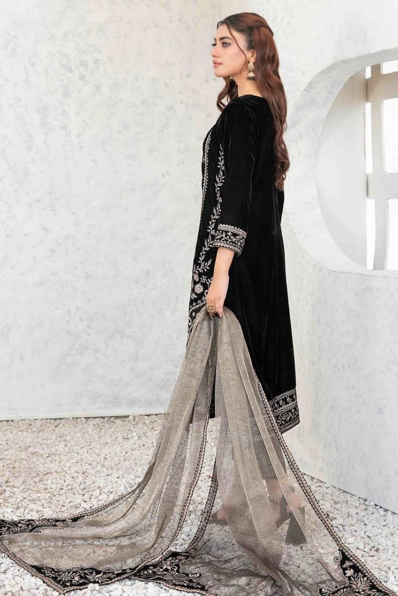 Black Velvet Sequence Embroidered  3-Piece Suit | Ready To Wear