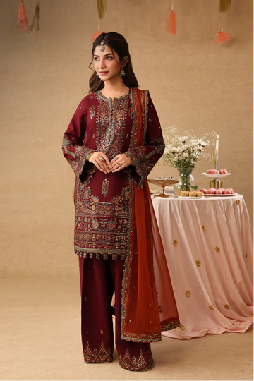 03 Piece Embroidered Chiffon Suit - Ready  To Wear