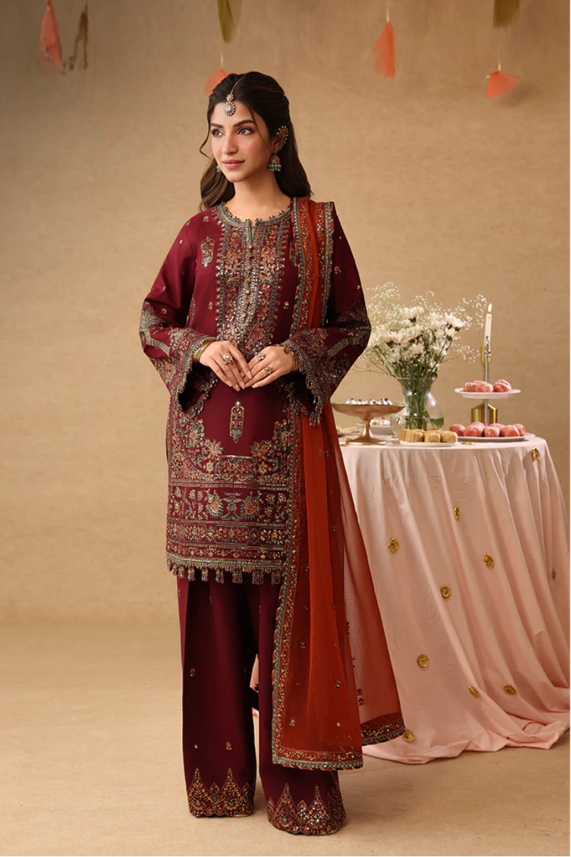 03 Piece Embroidered Chiffon Suit - Ready  To Wear