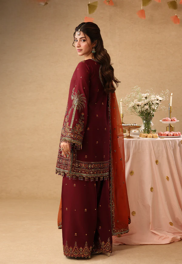 03 Piece Embroidered Chiffon Suit - Ready  To Wear