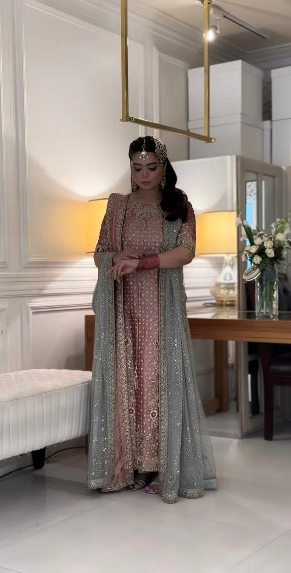 03 Piece Embroidered Shimmer Long Shirt Suit - Ready To Wear