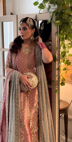 03 Piece Embroidered Shimmer Long Shirt Suit - Ready To Wear