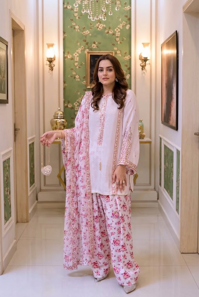 03-Piece Luxury Embroidered Silk Suit - Ready To Wear