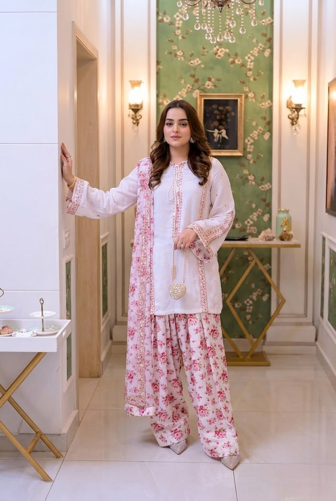 03-Piece Luxury Embroidered Silk Suit - Ready To Wear