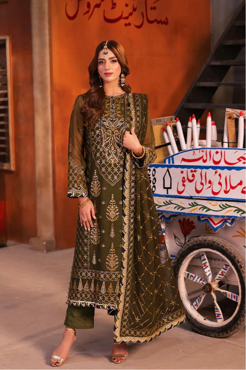 03 Piece  Sequins Embroidered Chiffon Suit - Ready to Wear