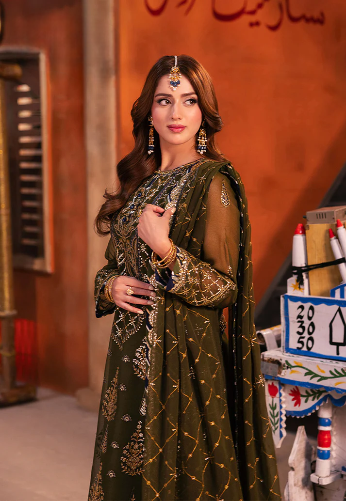 03 Piece  Sequins Embroidered Chiffon Suit - Ready to Wear