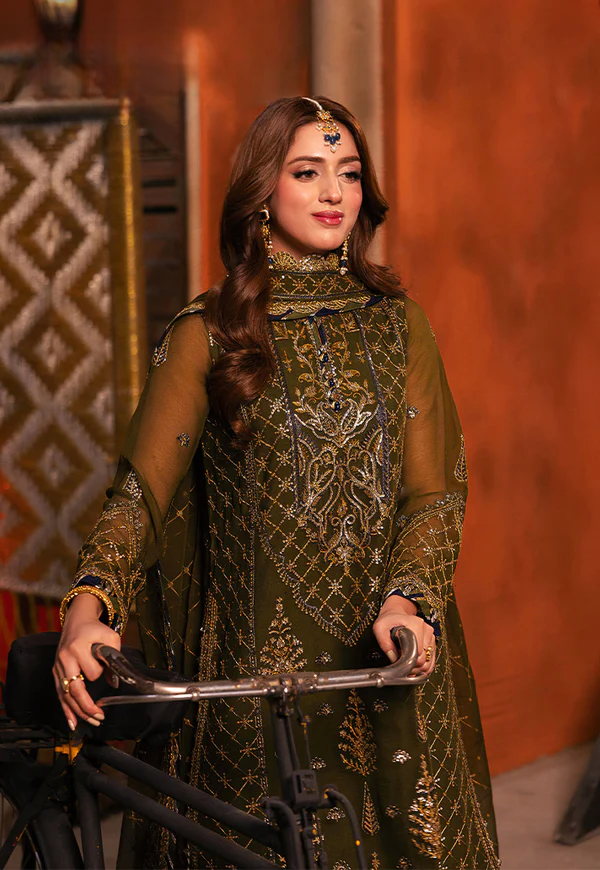 03 Piece  Sequins Embroidered Chiffon Suit - Ready to Wear