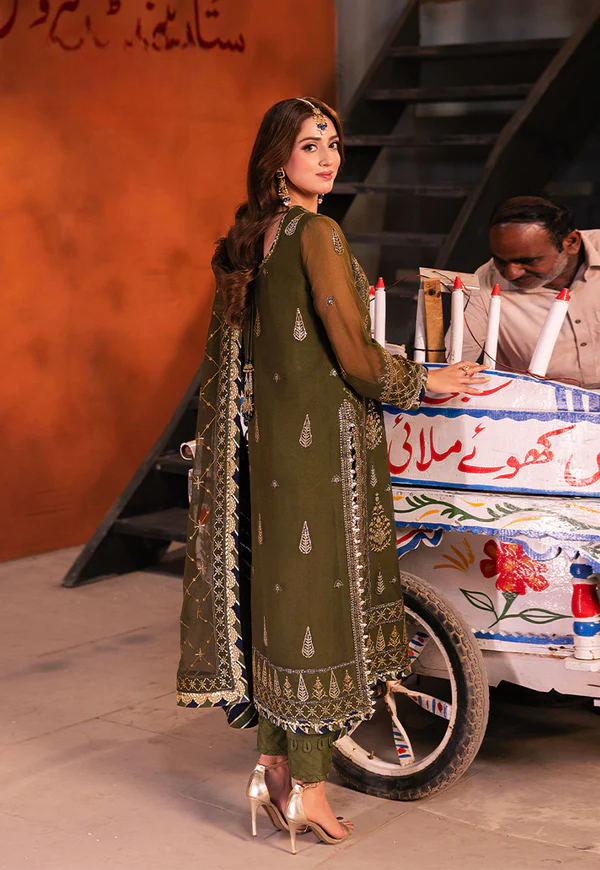 03 Piece  Sequins Embroidered Chiffon Suit - Ready to Wear