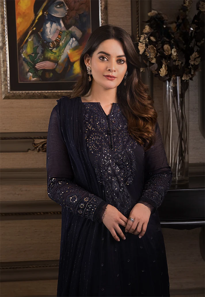 03-Piece Embroidered Chiffon Suit - Ready To Wear