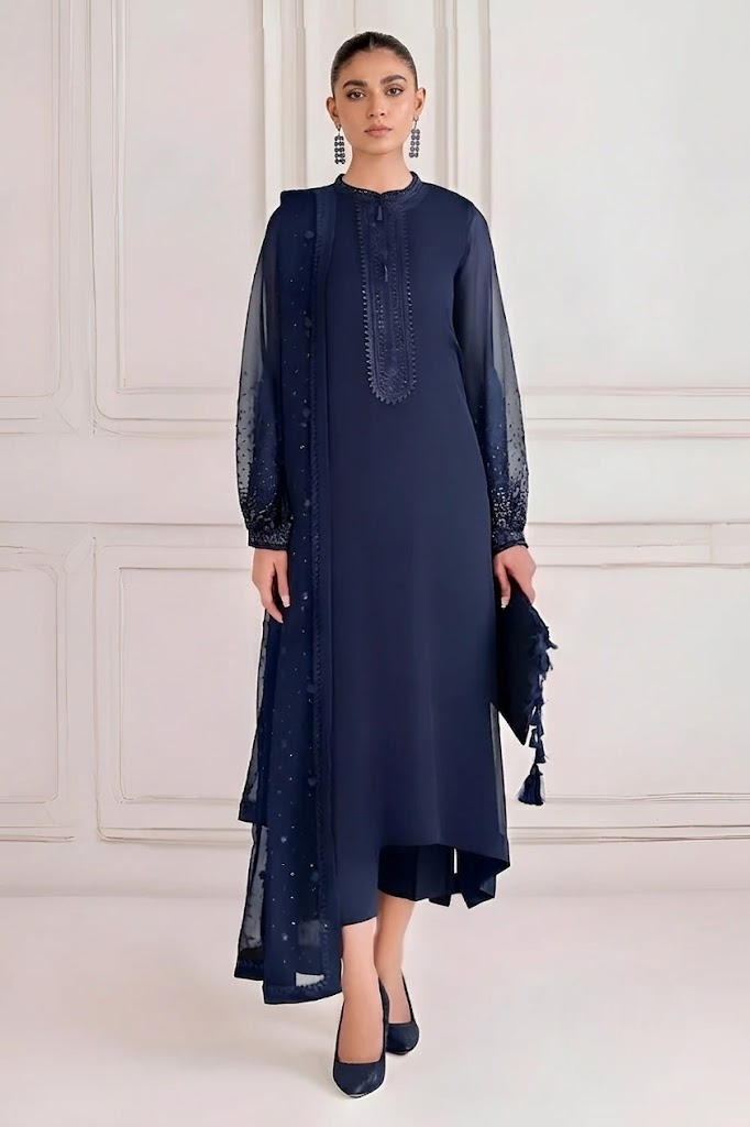 03-Piece Embroidered Chiffon Suit - Ready  To Wear