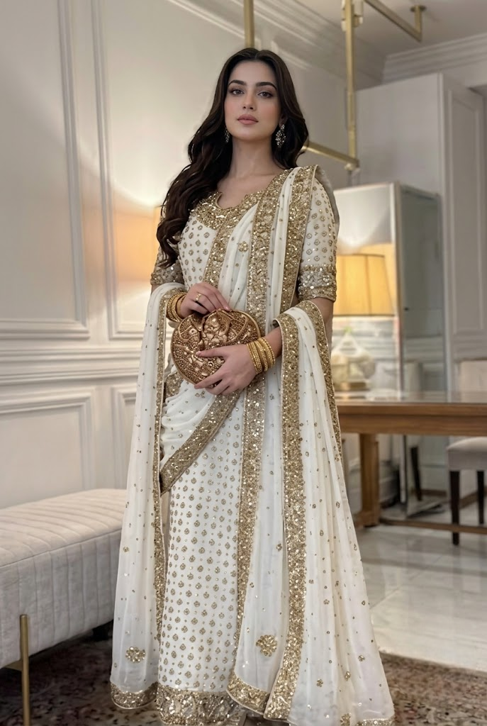 03 Piece  Luxury Adda Work Chiffon Suit - Ready To Wear