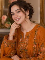 03-Piece Luxury Shamoz Silk Kaftan Suit - Ready To Wear