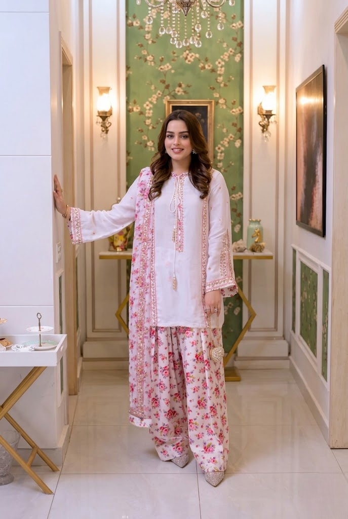 03-Piece Luxury Embroidered Silk Suit - Ready To Wear