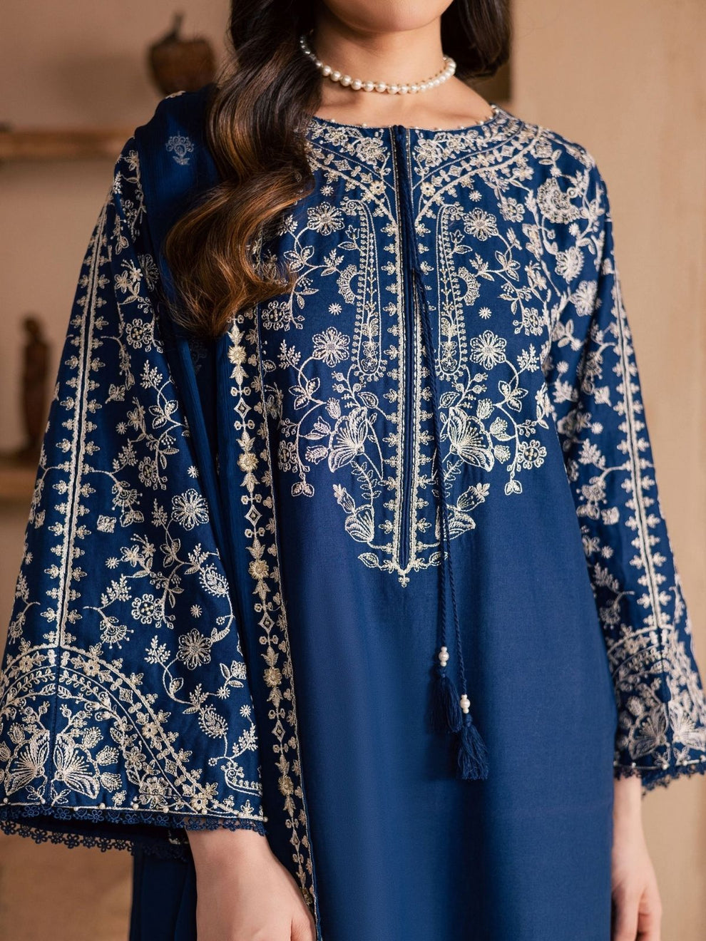 03-Piece Embroidered  Egyptian Cotton Suit - Ready To Wear