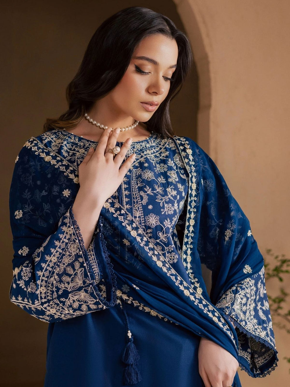 03-Piece Embroidered  Egyptian Cotton Suit - Ready To Wear