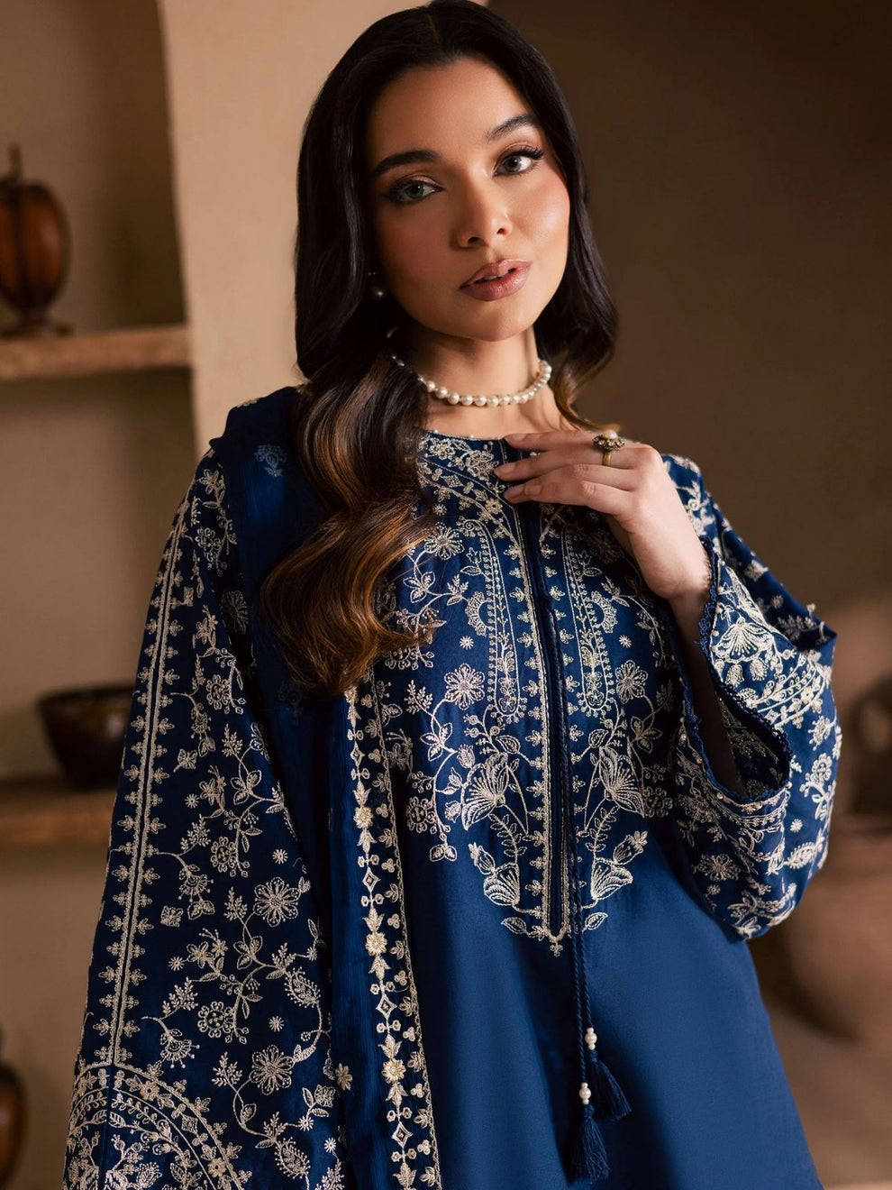 03-Piece Embroidered  Egyptian Cotton Suit - Ready To Wear