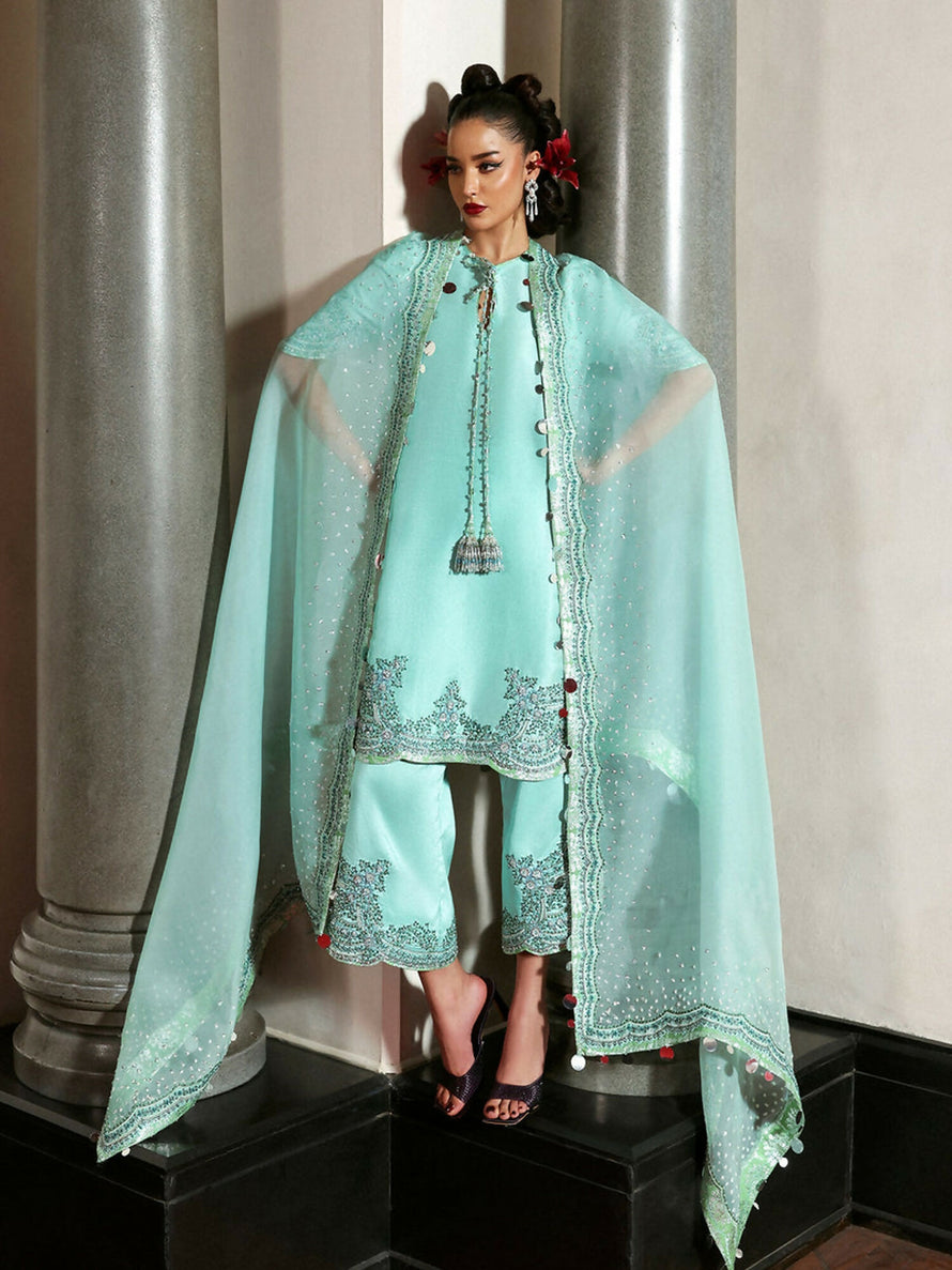 3 Piece Stitched Indian Raw Silk Suit - Ready to wear