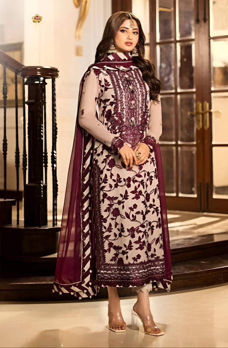 03-piece Chiffon Embroidered Suit