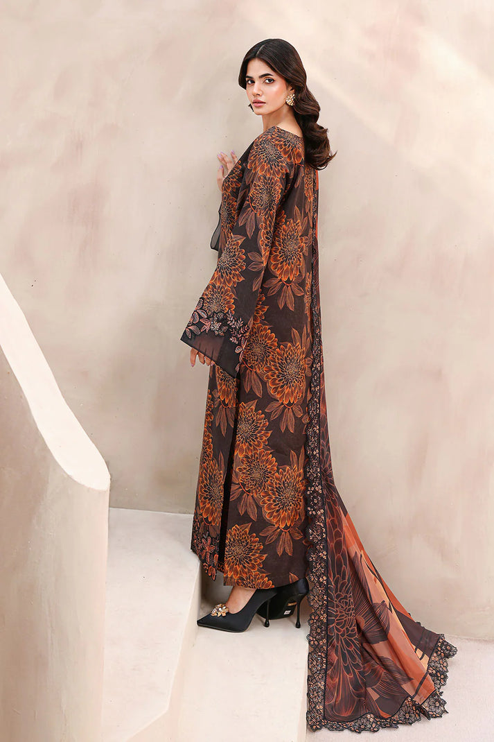 03-Piece Printed Lawn Suit With Chiffon Dupatta | Ready To Wear