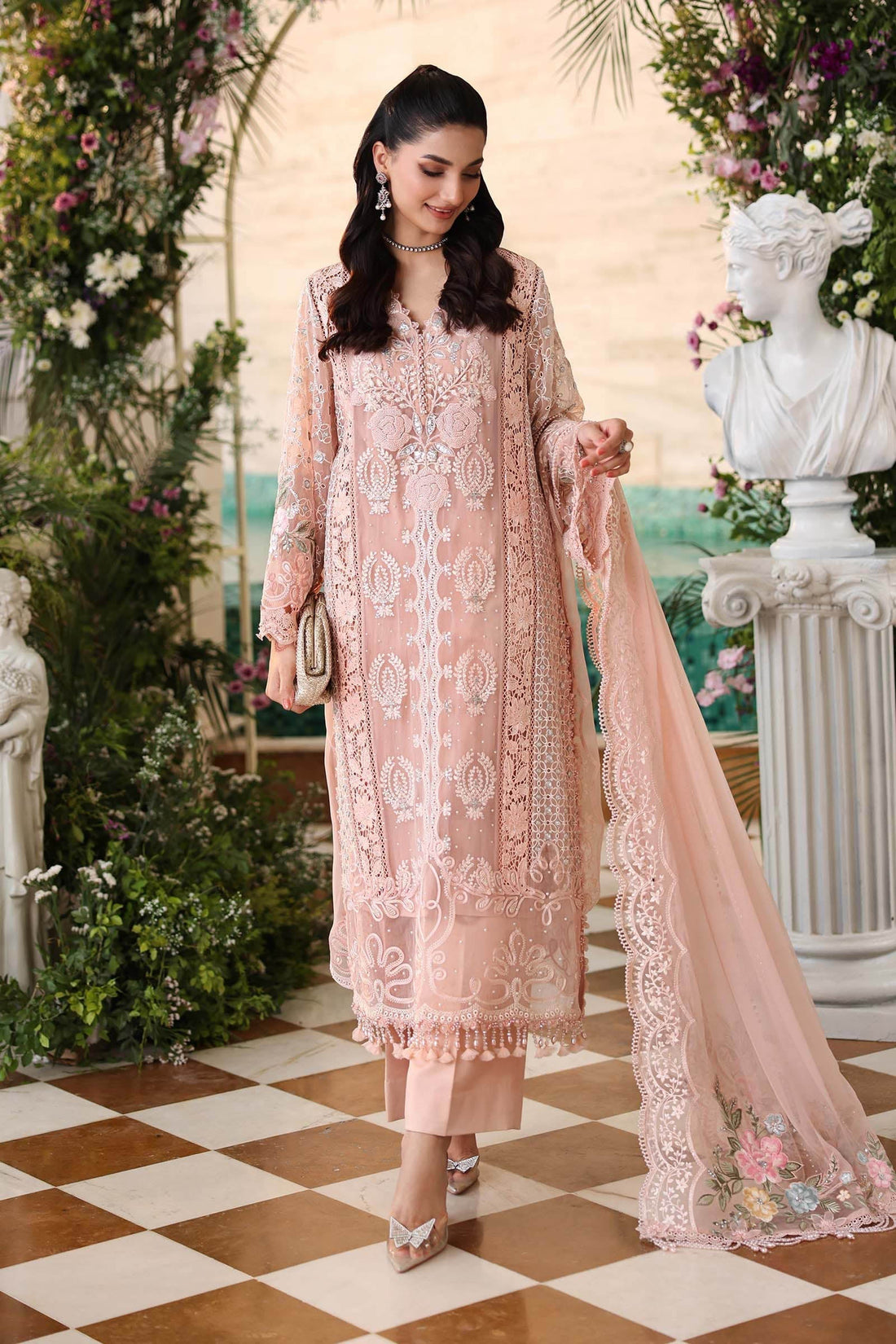 Soft Peach - Embroidered Chiffon Suit | Ready to wear