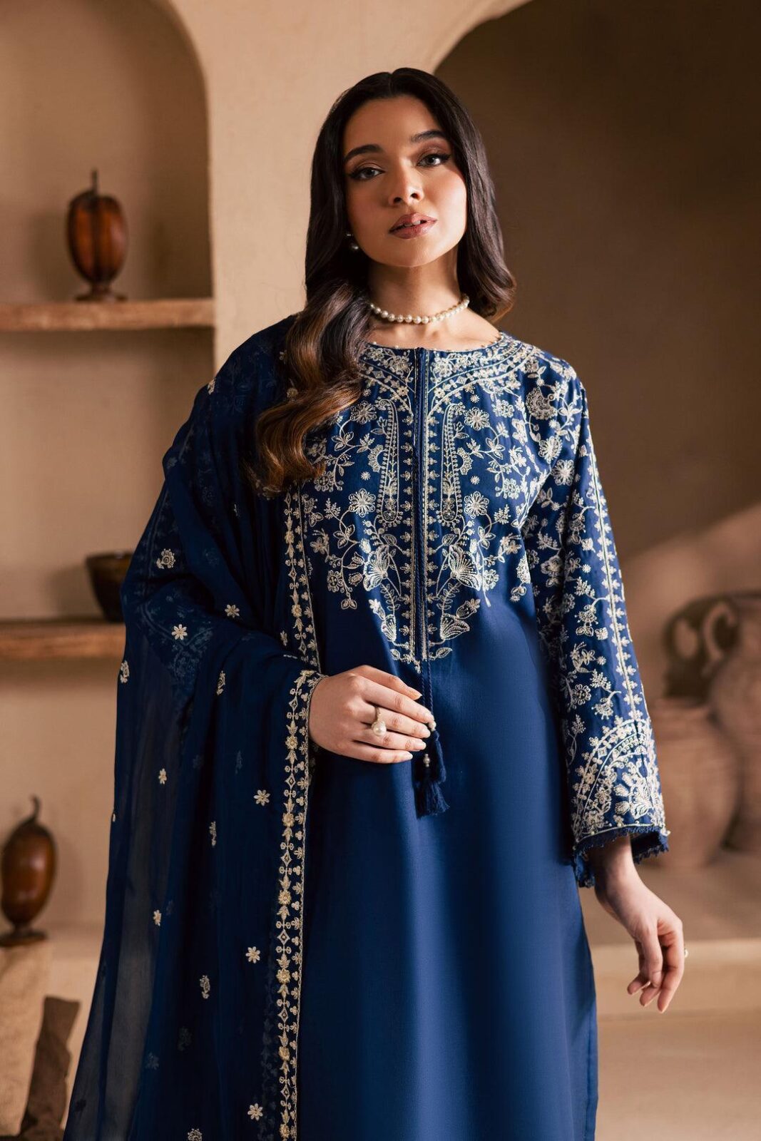 03-Piece Embroidered  Egyptian Cotton Suit - Ready To Wear