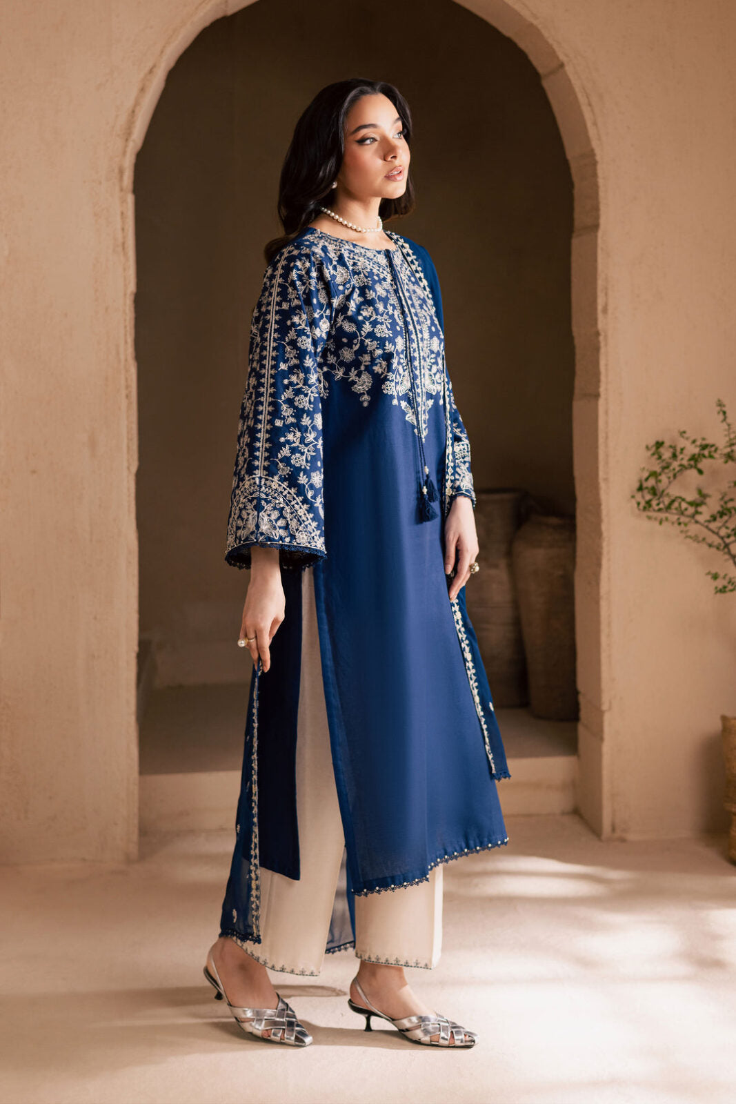 03-Piece Embroidered  Egyptian Cotton Suit - Ready To Wear