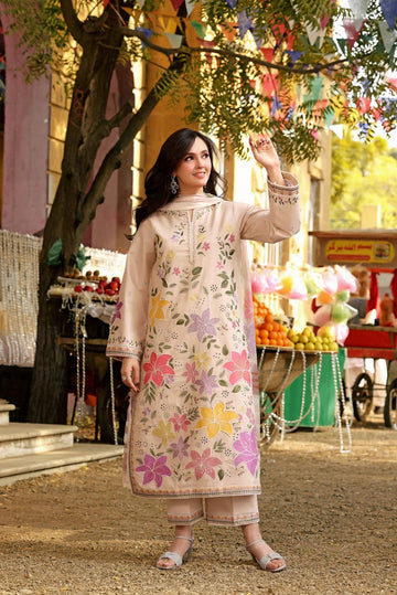 03-piece Embroidered Lawn Suit With Silk Dupatta | Ready to wear