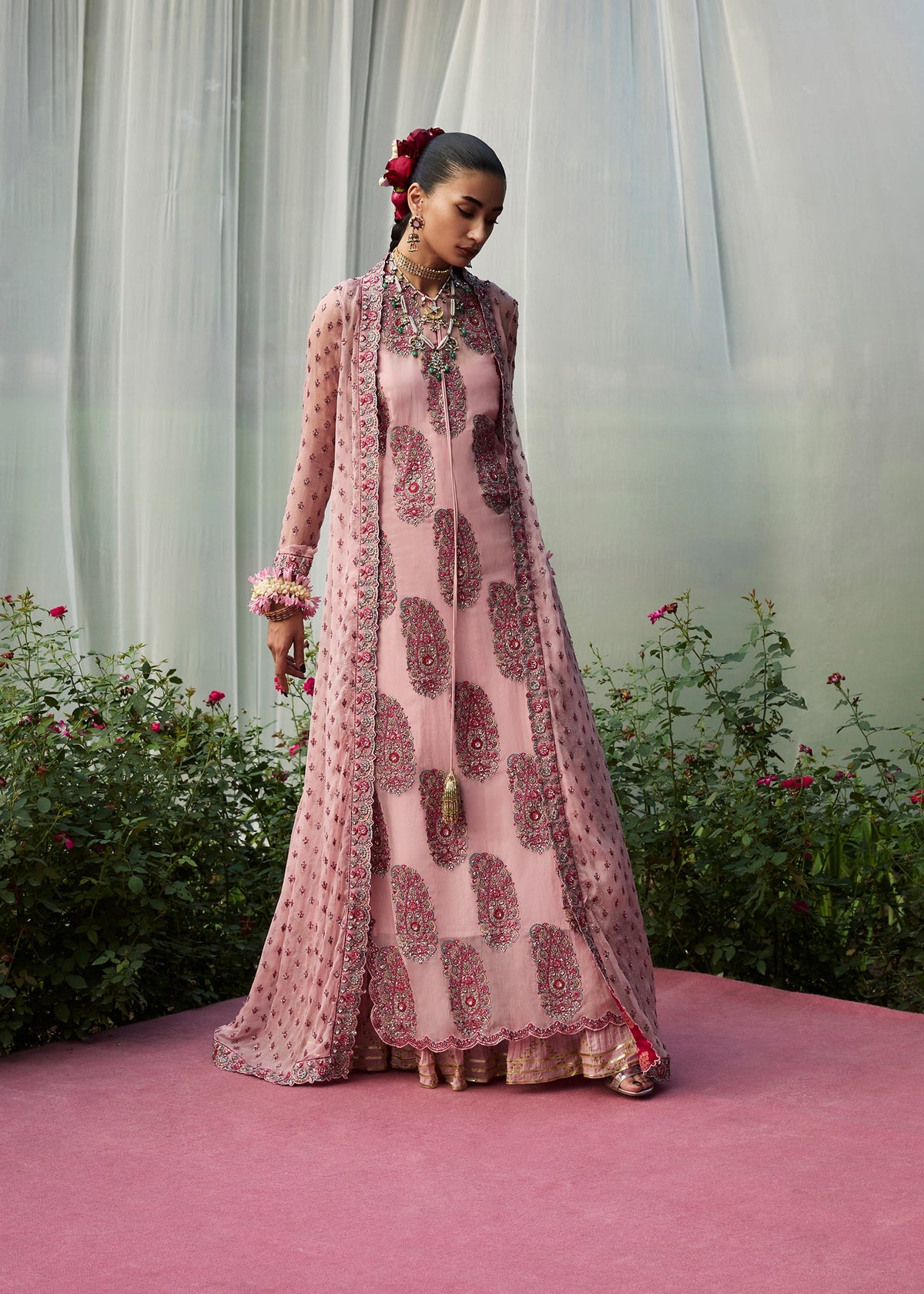Haven Pink Luxury Chiffon Raw Silk Lehnga –  Ready To Wear