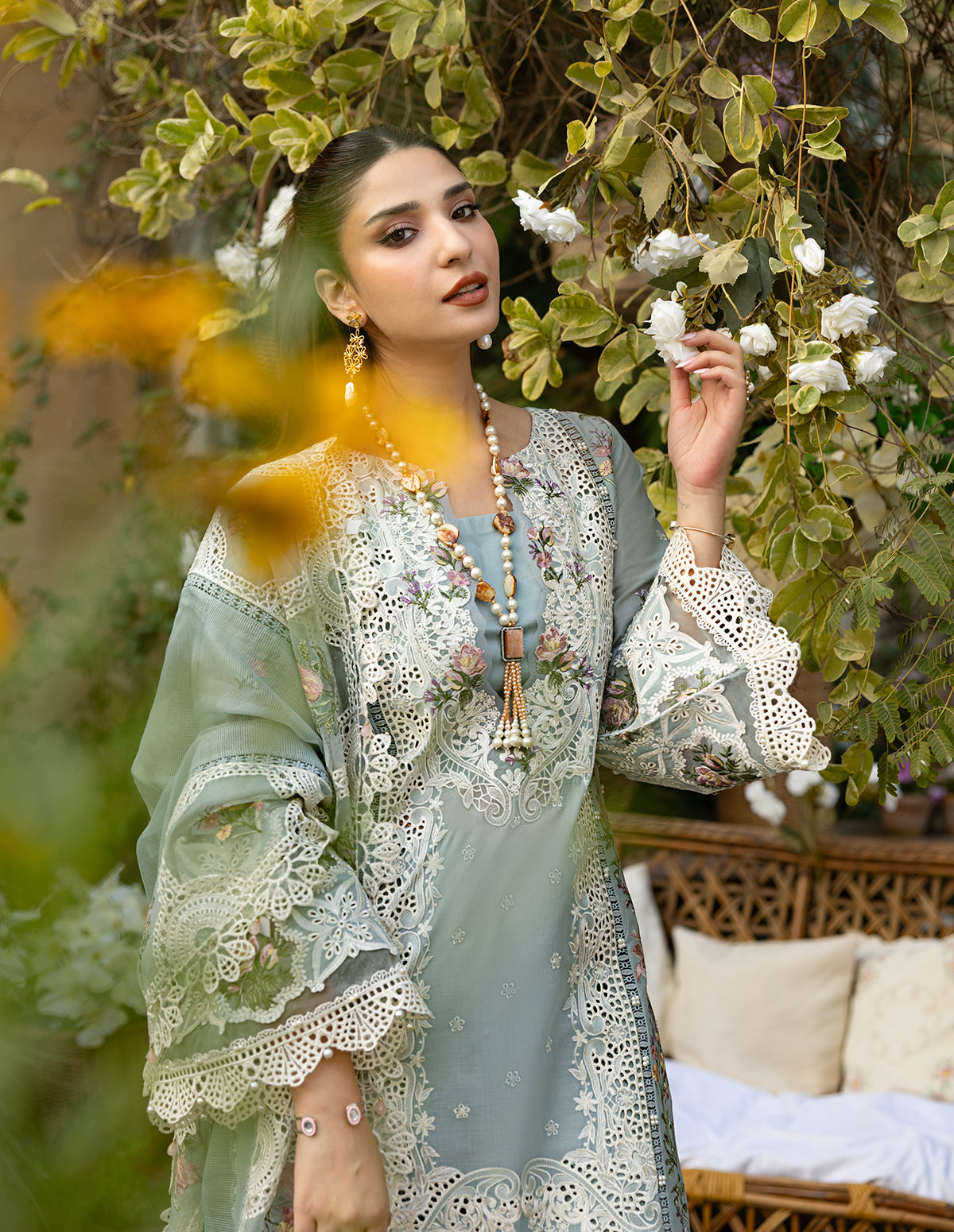 03 Piece Embroidered Chickenkari Suit - Ready  To Wear