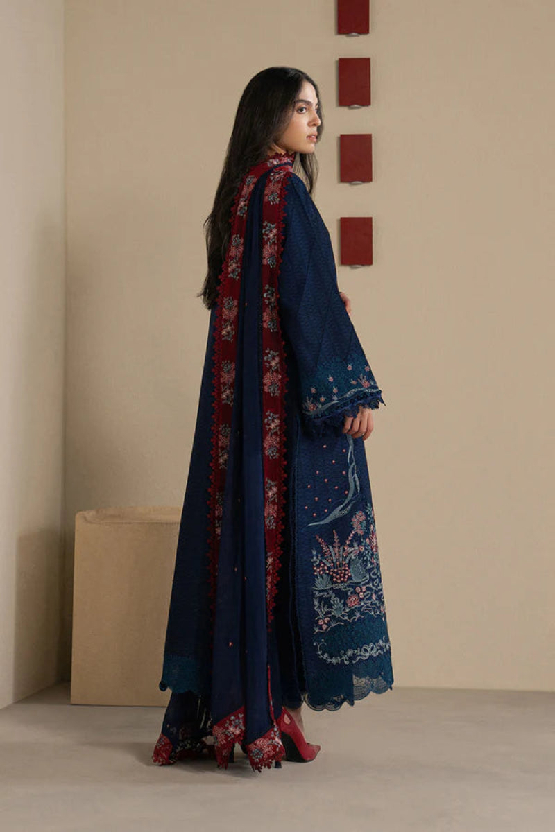 Navy Blue Egyptian Cotton Embroidered 3-Piece Suit | Ready to Wear