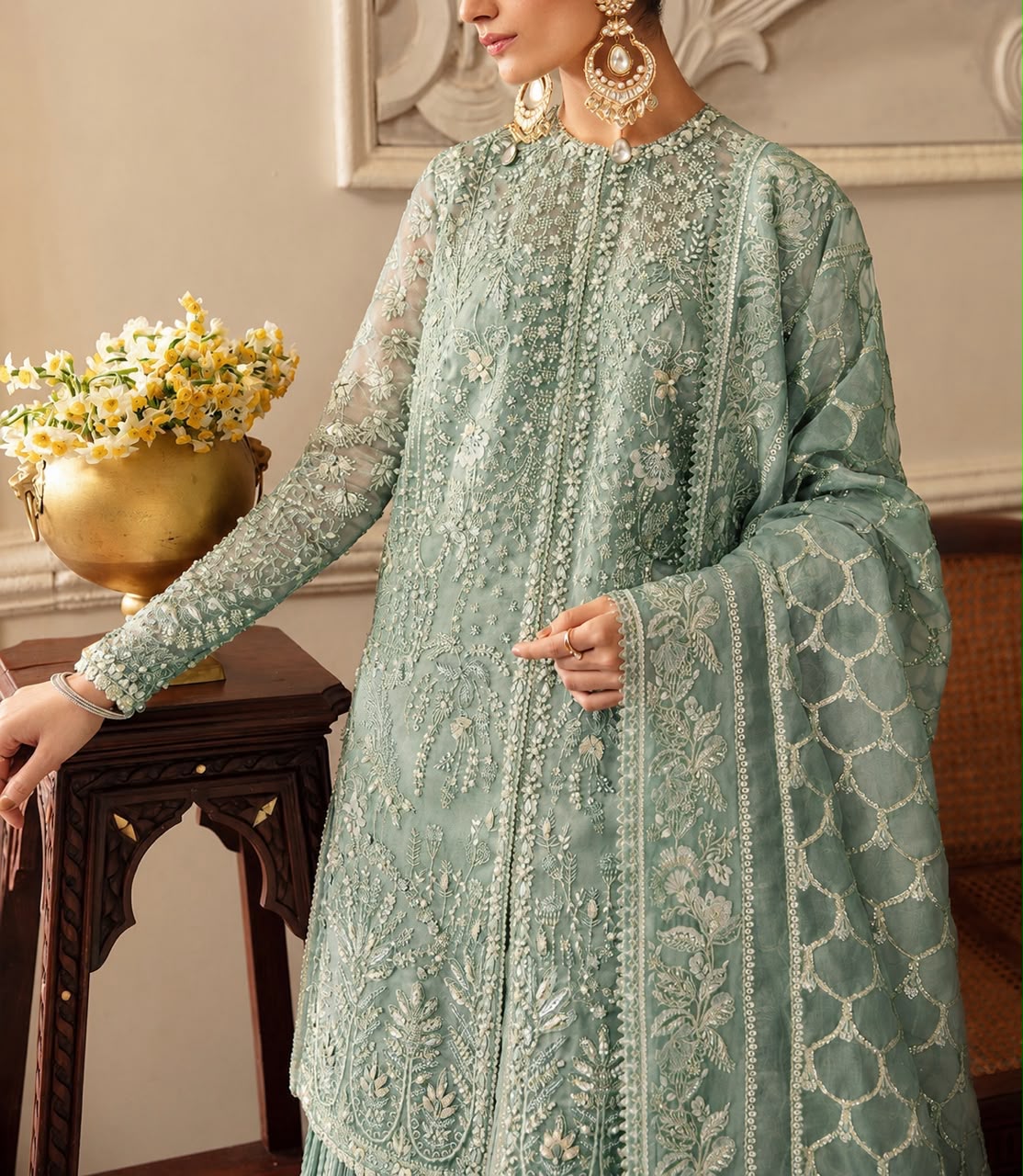 03 Piece Luxury Embroidered Organza Suit -  Ready  To Wear
